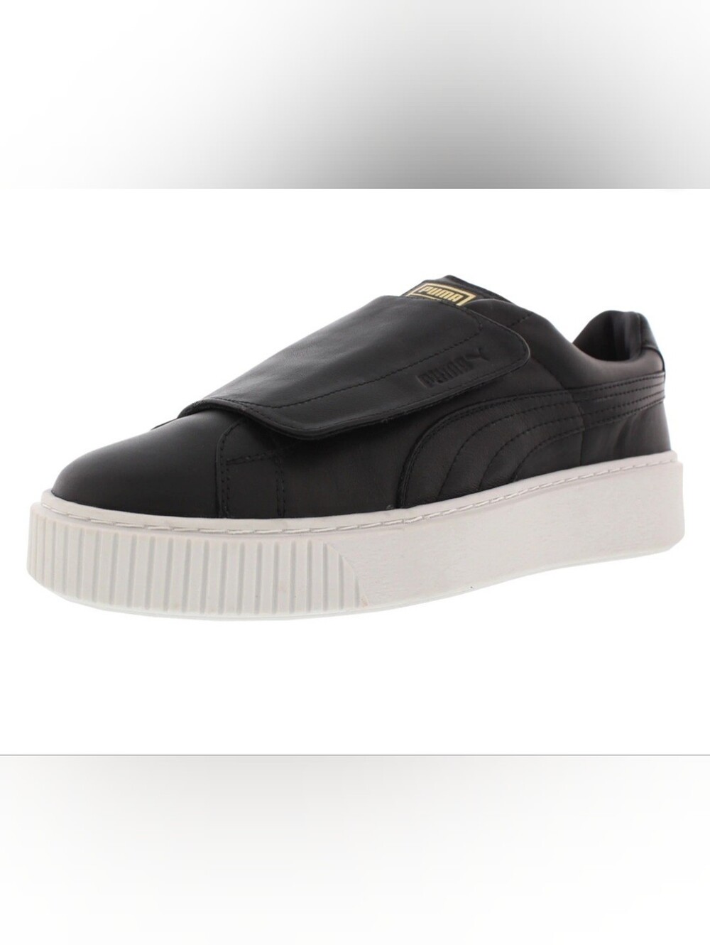 PUMA PLATFORM wide STRAP SNEAKERS size 7 BRAND NEW black/white platform LEATHER